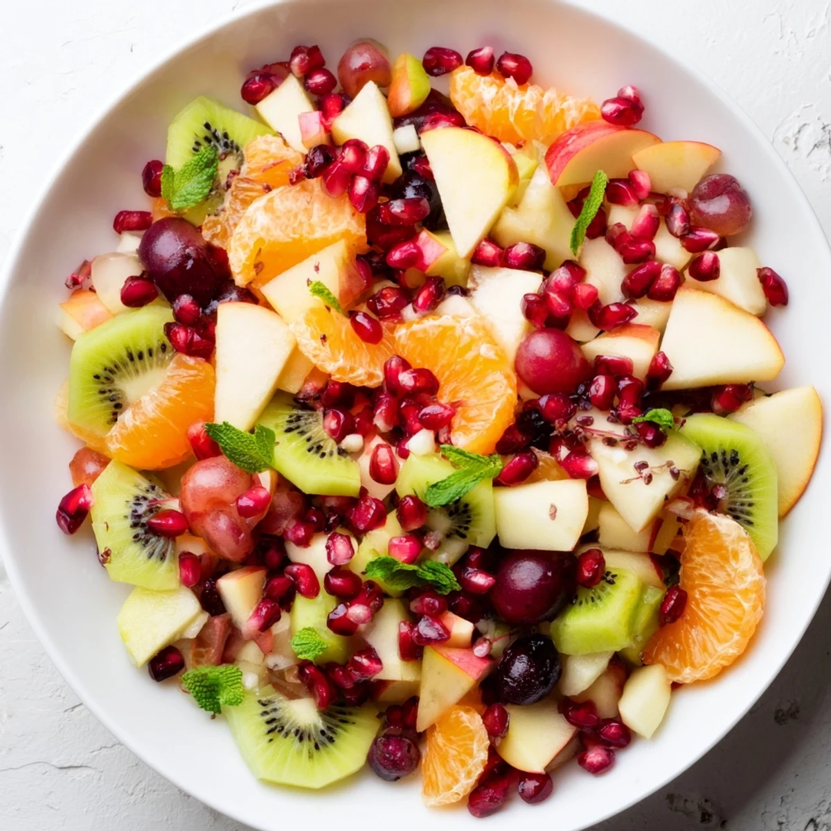Vibrant Winter Fruit Salad with Honey Lime Dressing, bursting with fresh oranges and juicy pomegranate.