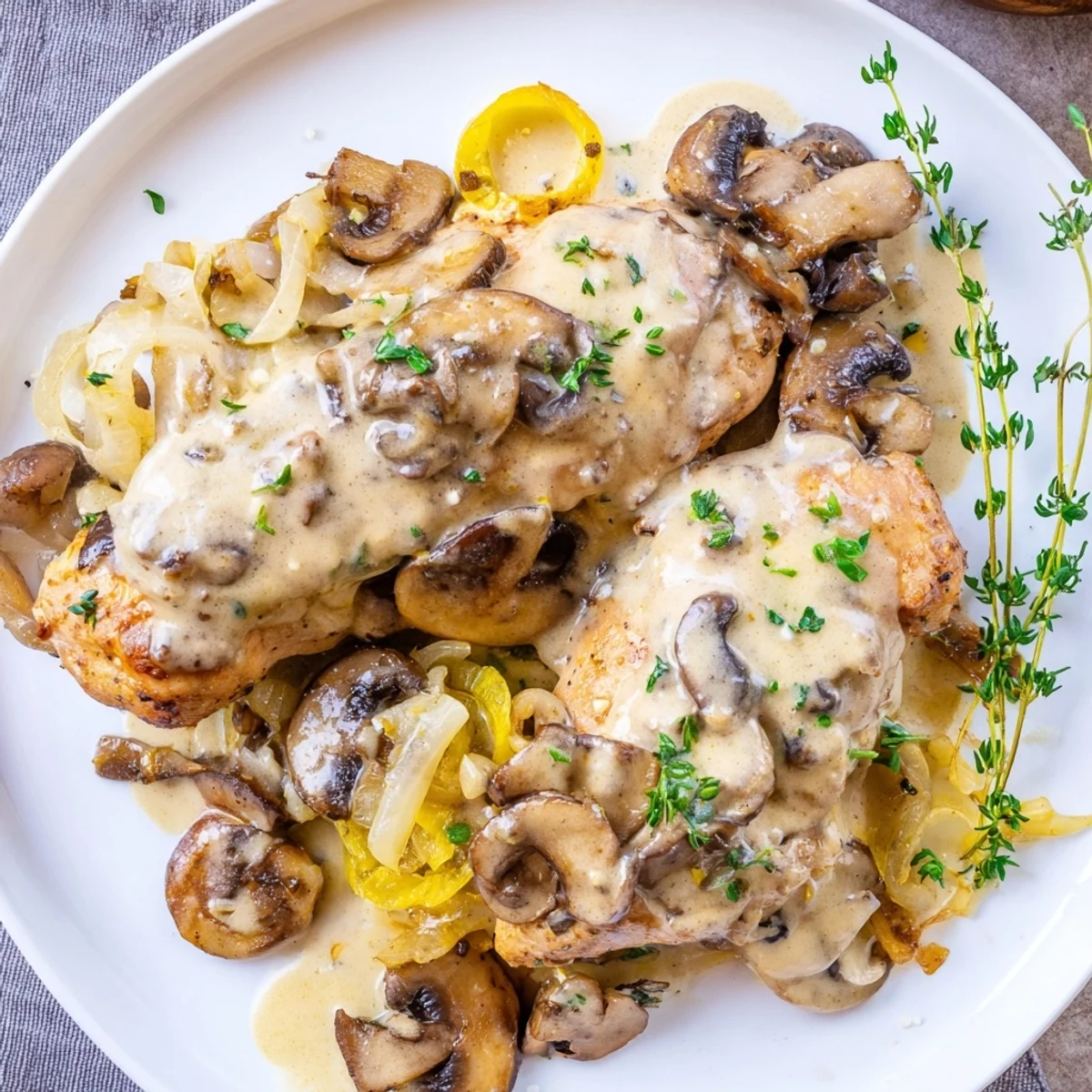 Tender chicken breasts and sautéed mushrooms smothered in a rich, creamy garlic sauce for the ultimate skillet dinner.