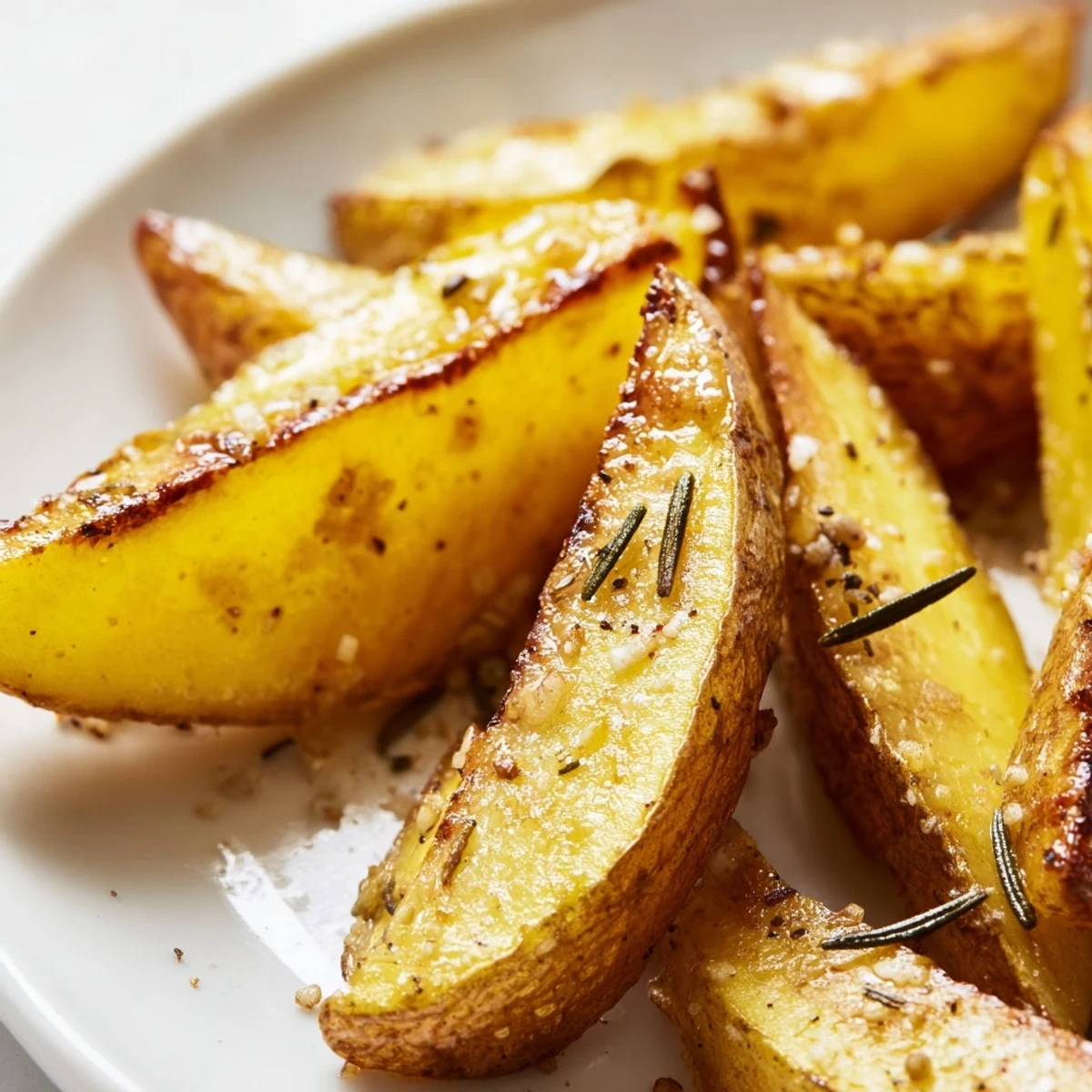 Oven roasted Lemon Potatoes with Rosemary garnished with parsley, served warm and bright.