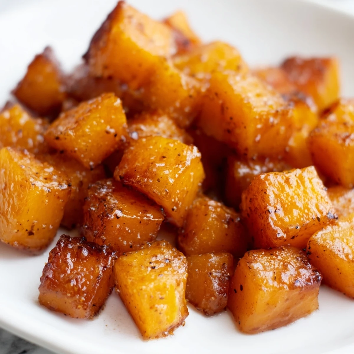 A close-up shot shows caramelized Roasted Squash with Brown Sugar alongside a bowl of warm cinnamon spice blend.
