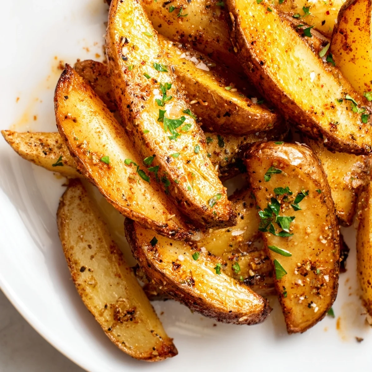 Freshly baked Baked Potato Wedges with Spice alongside ketchup and aioli, a perfect vegan side dish for dinner.