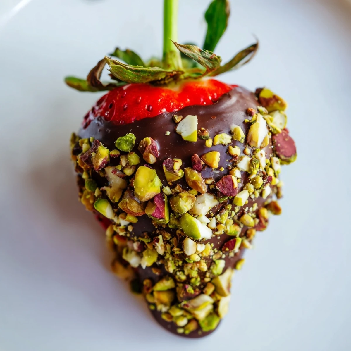 Freshly prepared Chocolate Dipped Strawberries with Nuts arranged on parchment paper, ready to serve at a cozy dessert table. 
