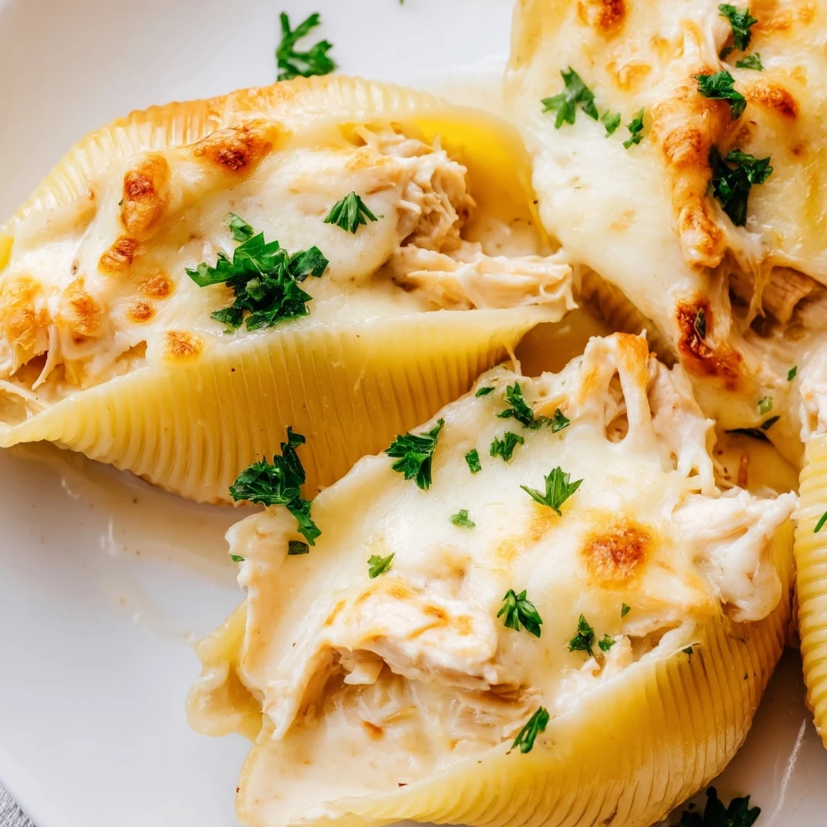 Served with garlic bread and a green salad, Chicken Alfredo Stuffed Shells offer a comforting Italian-American family dinner.