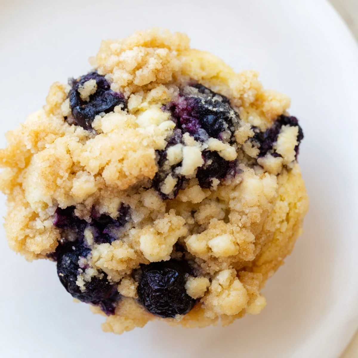 Freshly baked Lemon Blueberry Muffins with Streusel topped with golden crumbs and fresh berries on a rustic wooden table.