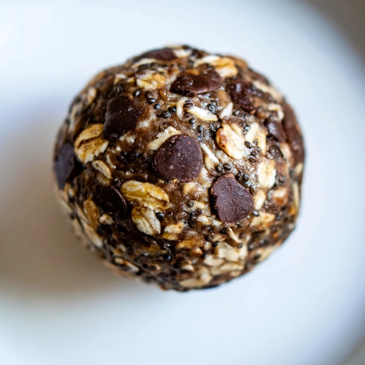 Stack of Chocolate Peanut Butter Energy Balls served on a small plate with a glass of milk for a perfect snack.