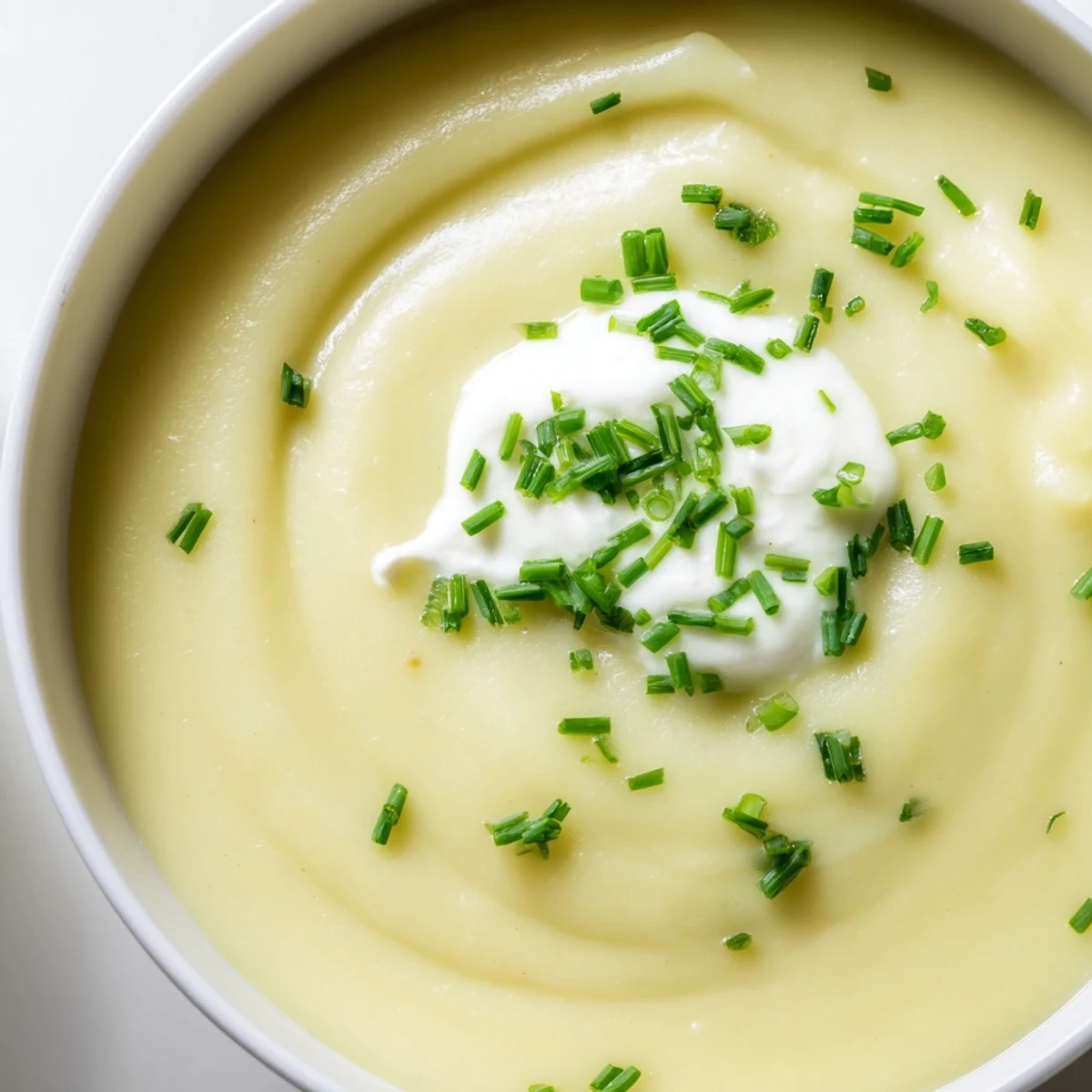 Steam rising from a bowl of Creamy Leek Soup with Diced Potatoes, paired with crusty bread and a glass of white wine.