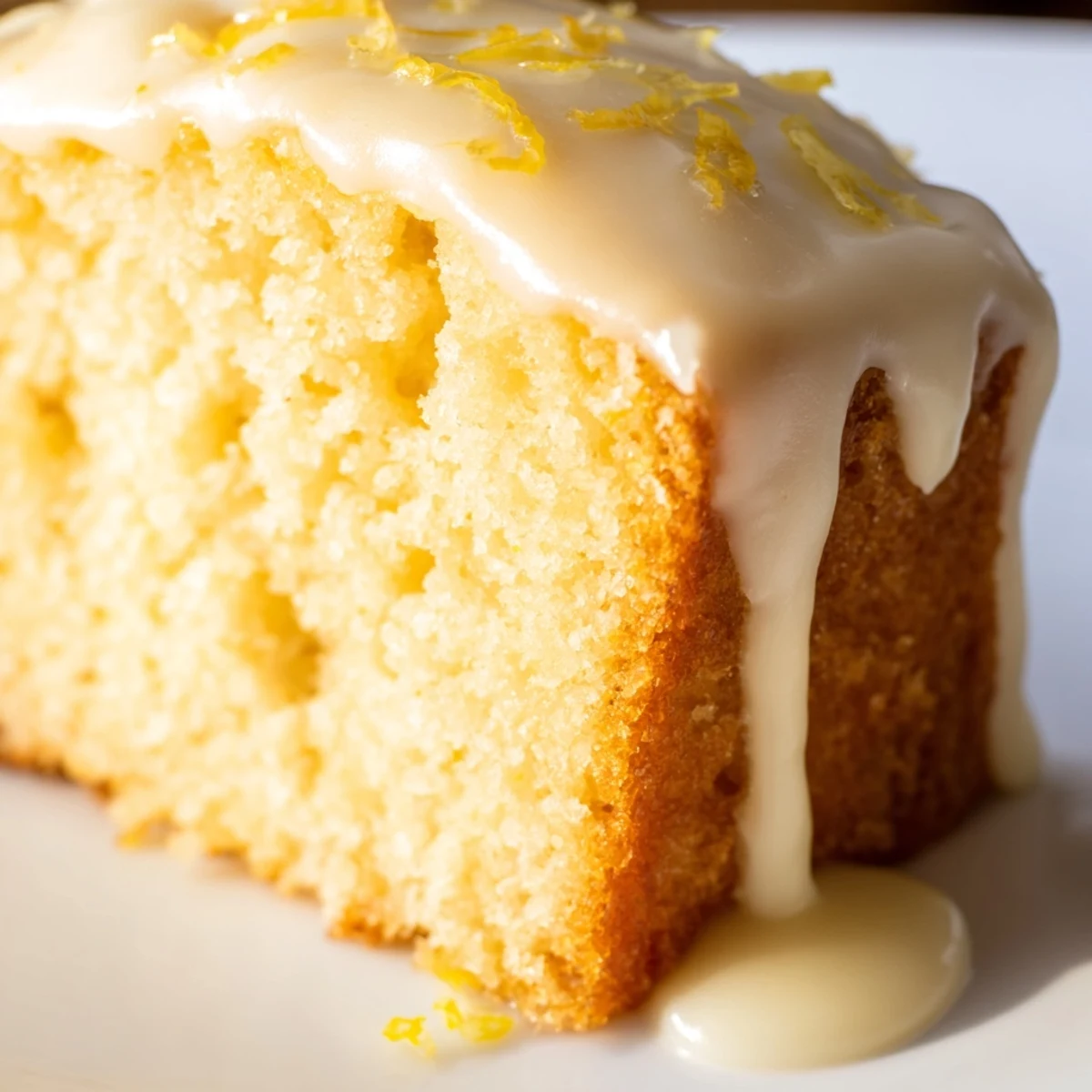 Lemon Loaf Cake cooling on a wire rack, drizzled with silky sweet icing over the golden, zesty loaf.