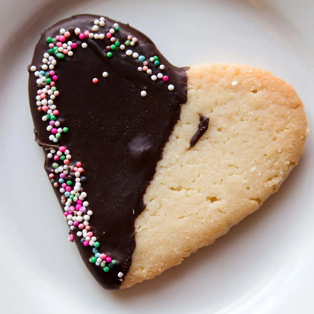 Frosted with dark chocolate, these Chocolate Dipped Shortbread Hearts look elegant on a dessert platter.