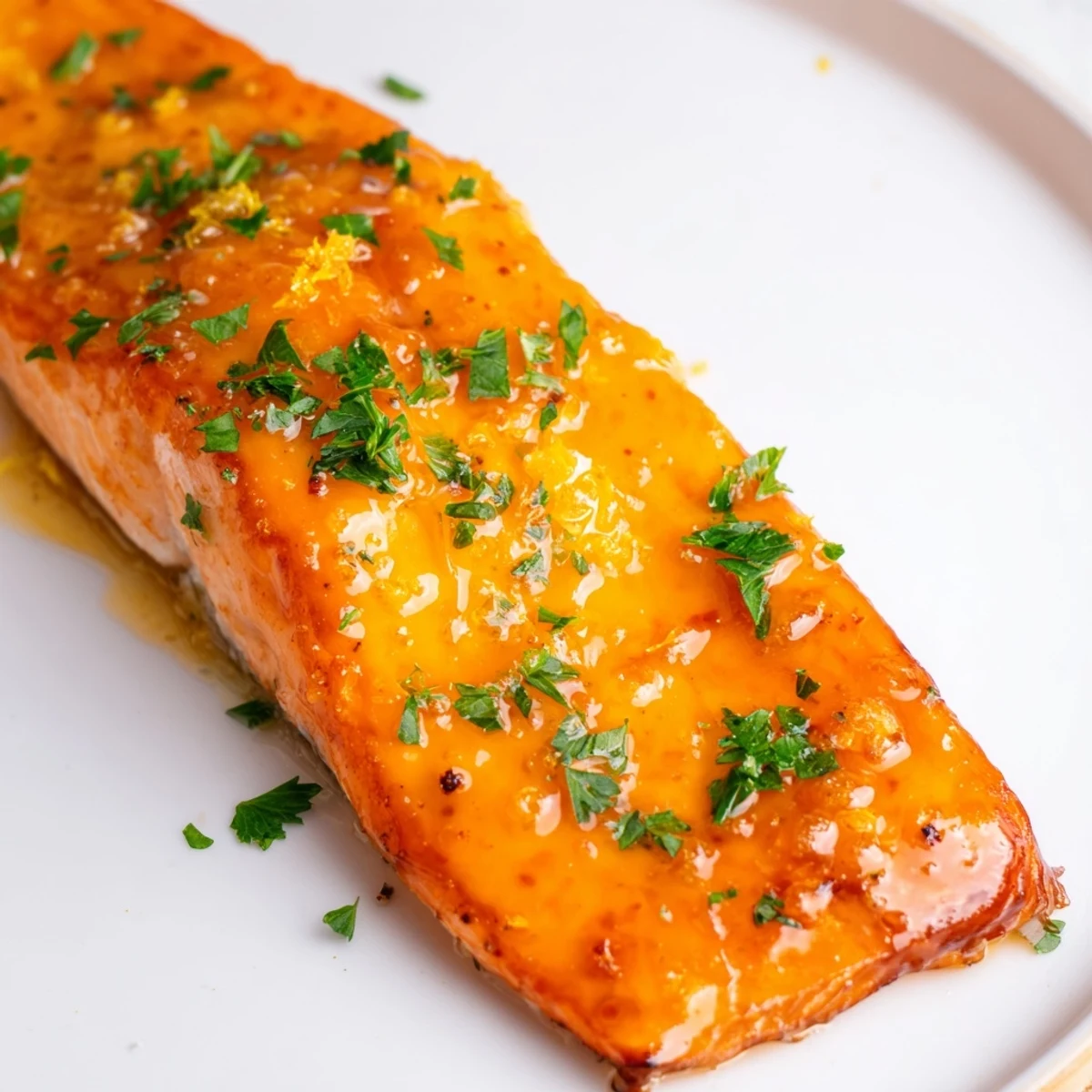 Gluten-free Baked Salmon with Orange Glaze emerges from the oven, featuring a golden-brown crust and a citrusy aroma.