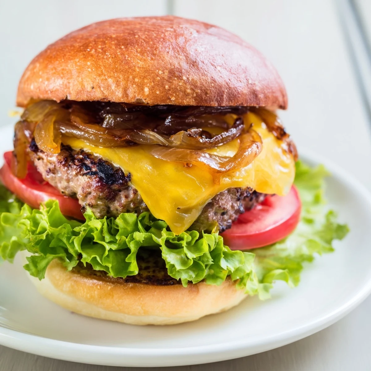 Serve these Classic Beef Burgers with Caramelized Onions alongside crispy fries and a cold beer.