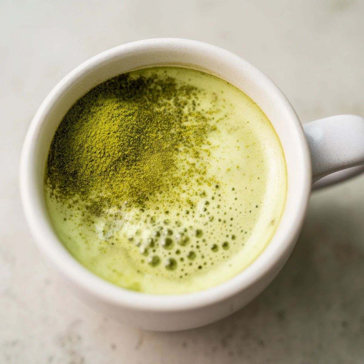 Refreshing iced Green Matcha Latte with Almond Milk in a tall glass with ice cubes and a reusable straw.