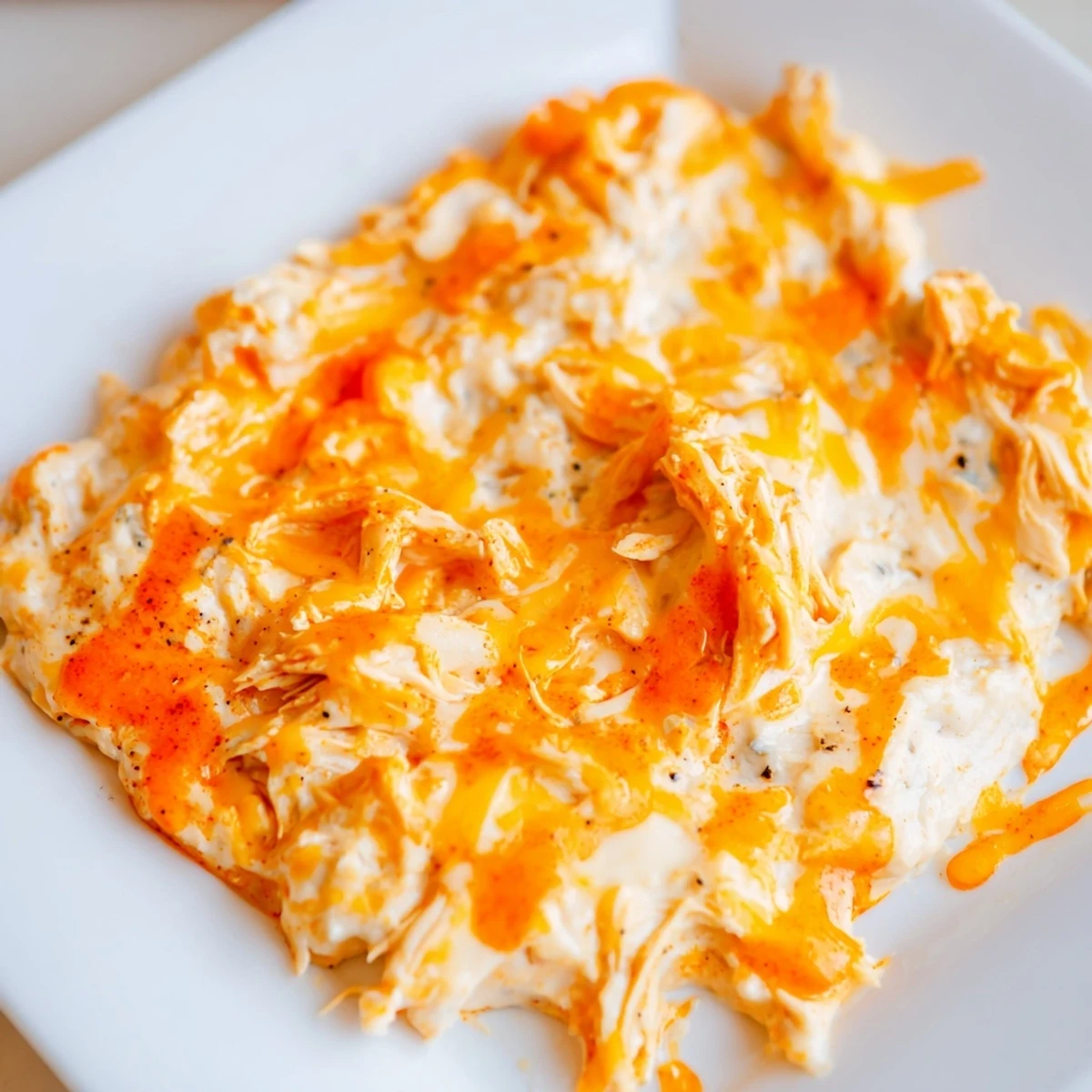 Spicy Buffalo Chicken Dip with Celery steaming from the oven, golden and bubbly cheese topping creamy shredded chicken and hot sauce.  