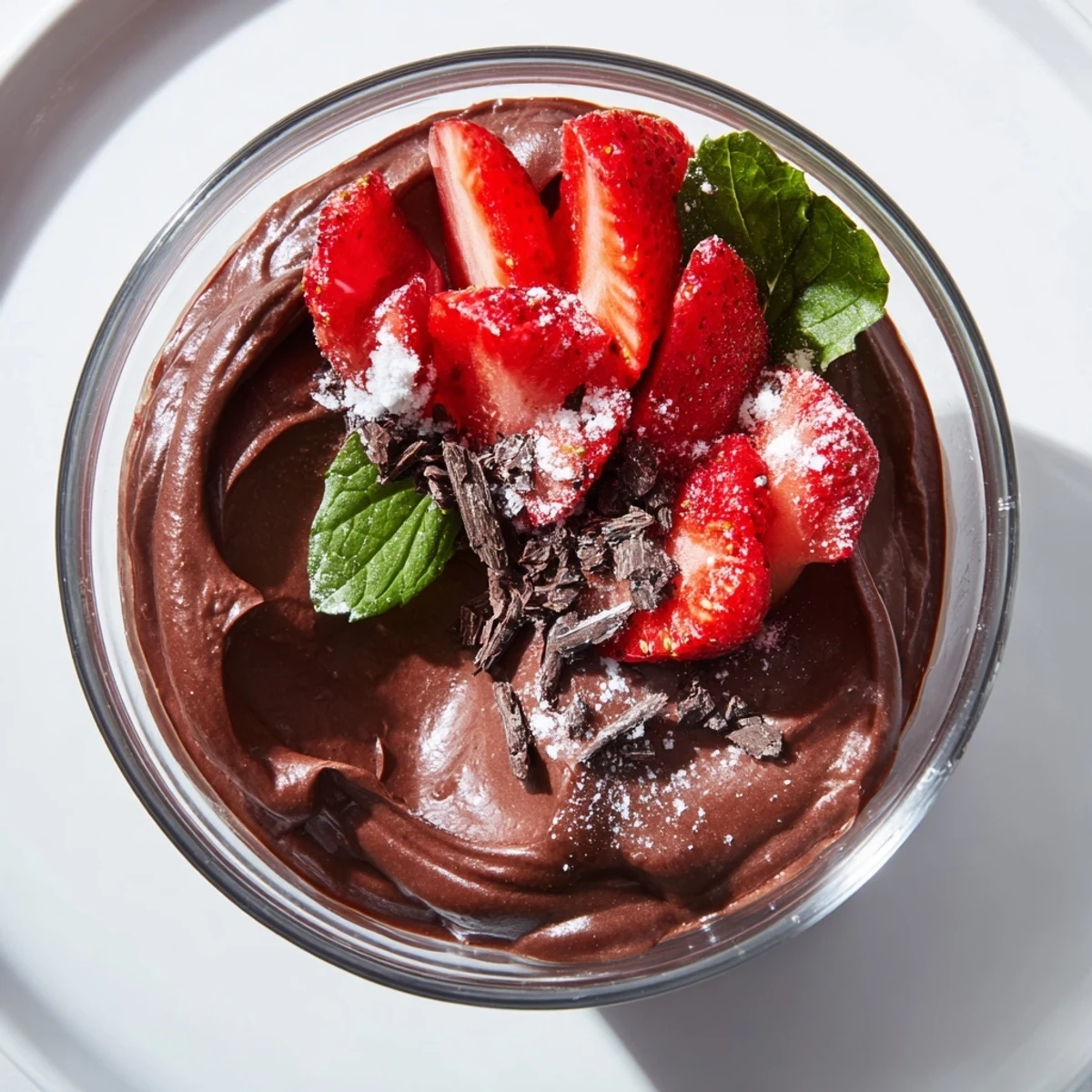 Rich chocolate mousse with juicy strawberries on top, perfect for a gluten-free dessert treat.  