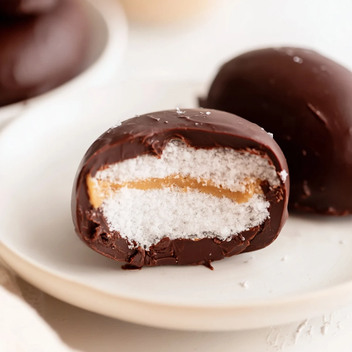 Homemade Chocolate Peanut Butter Eggs with a glossy chocolate shell and creamy filling.