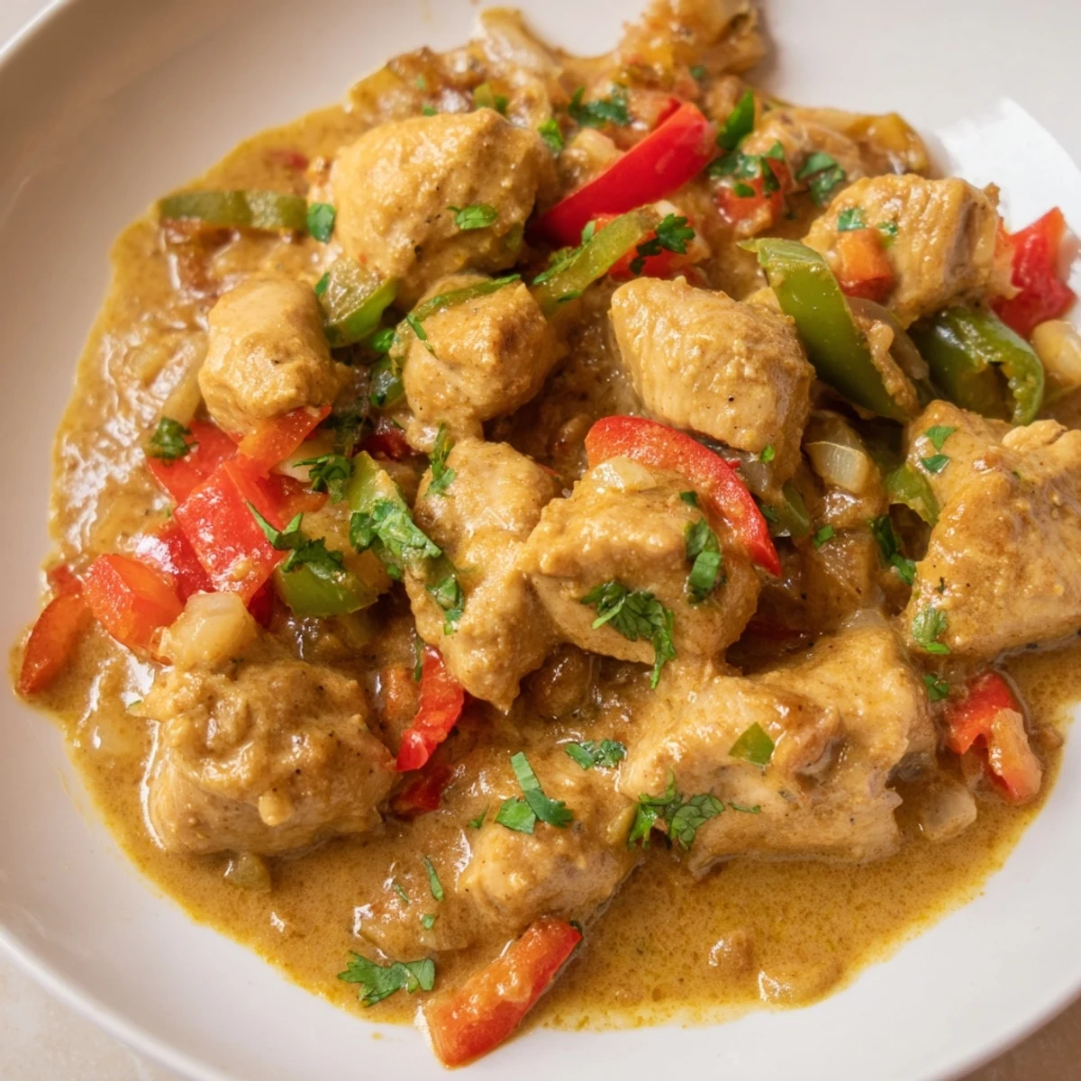 Tender chicken thighs simmer in creamy coconut milk with Brazilian spices in this aromatic Brazilian Coconut Chicken dish.