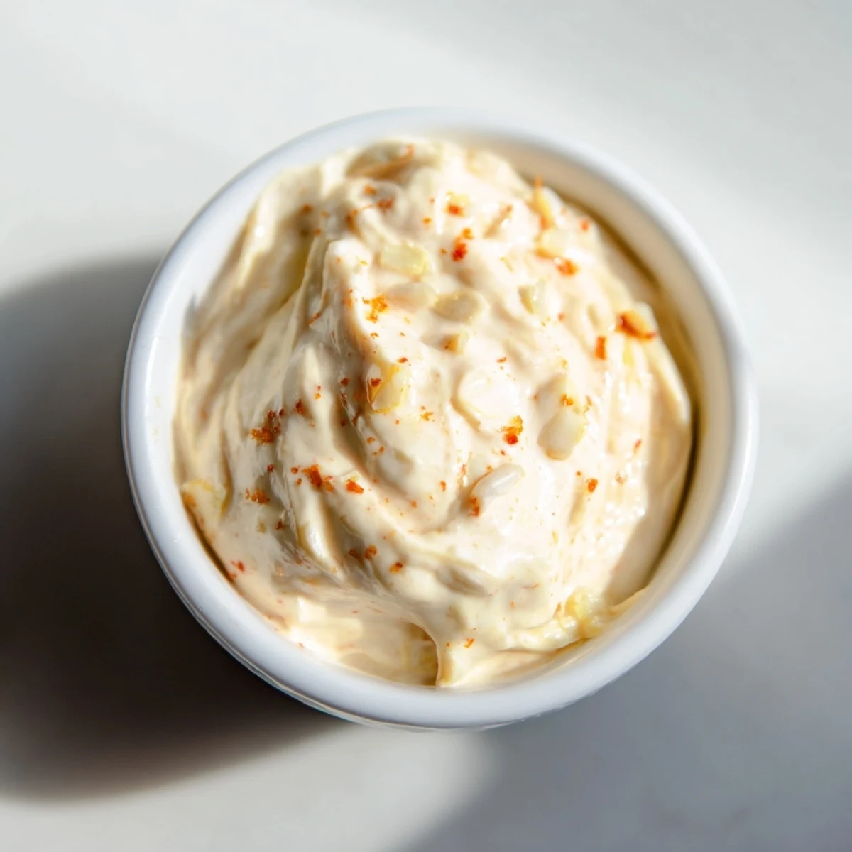 In this Spicy Aioli, smooth mayonnaise meets minced garlic and smoky paprika, served beside crunchy veggie sticks for dipping.