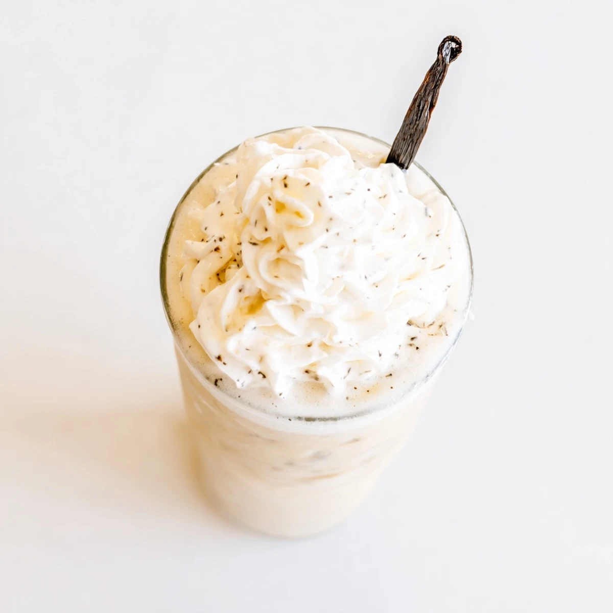 The creamy Vanilla Bean Frappuccino blends vanilla ice cream with ice for a refreshing drink.