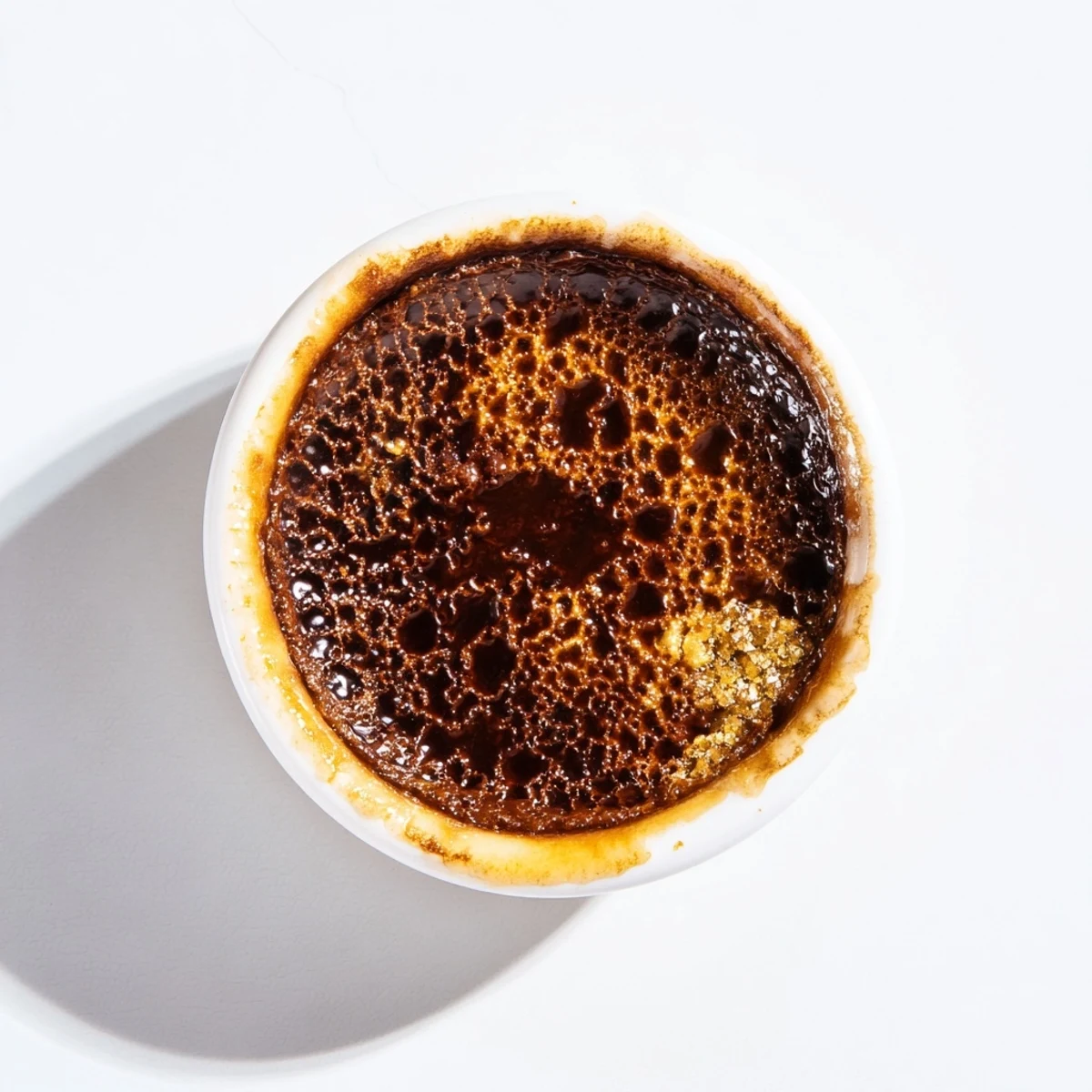 Four elegant ramekins of Chocolate Crème Brûlée for Valentines Day sit in a water bath, showcasing a silky custard base ready to be baked to perfection.