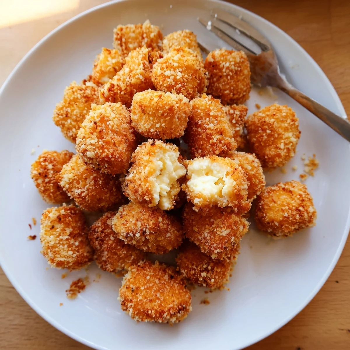 Golden Crispy Cottage Cheese Treats served warm on a platter, ready to dip into marinara sauce for an appetizer.