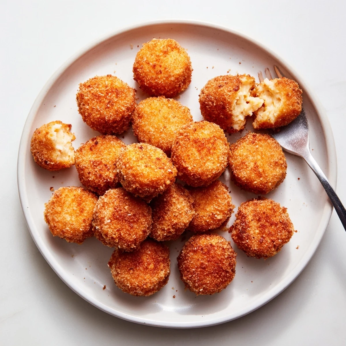A close-up of Crispy Cottage Cheese Treats with golden panko coating, ideal for lunchboxes or healthy snacking.