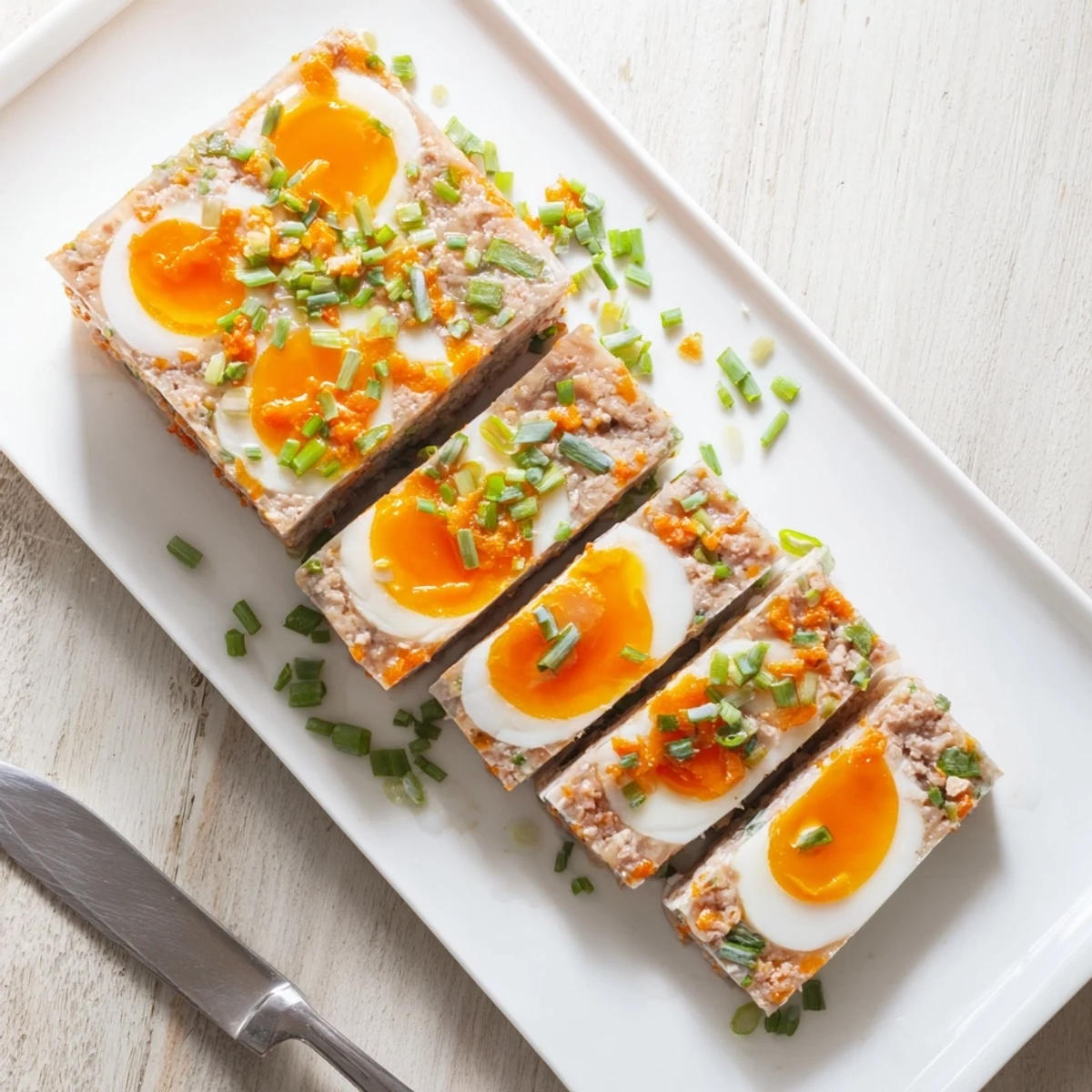 A close-up of Cha Trung Hap on a plate with pickled vegetables, showcasing its soft, savory texture and golden egg topping.