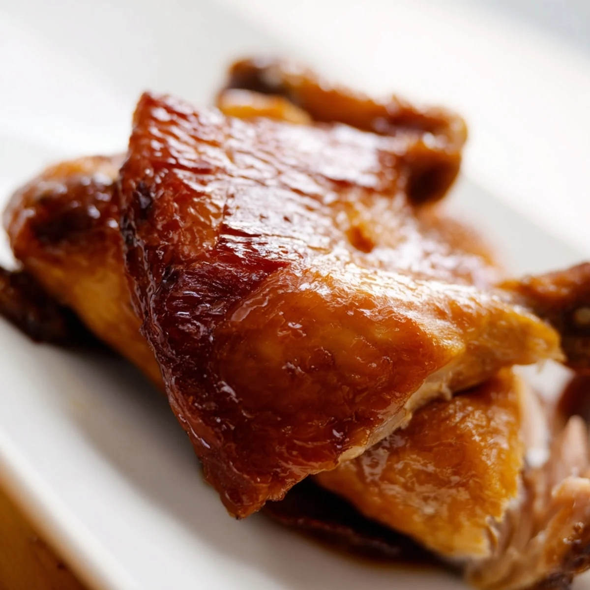 Golden-brown Shandong Roast Chicken rests on a platter, its crispy skin glistening and ready to be carved for a family meal.