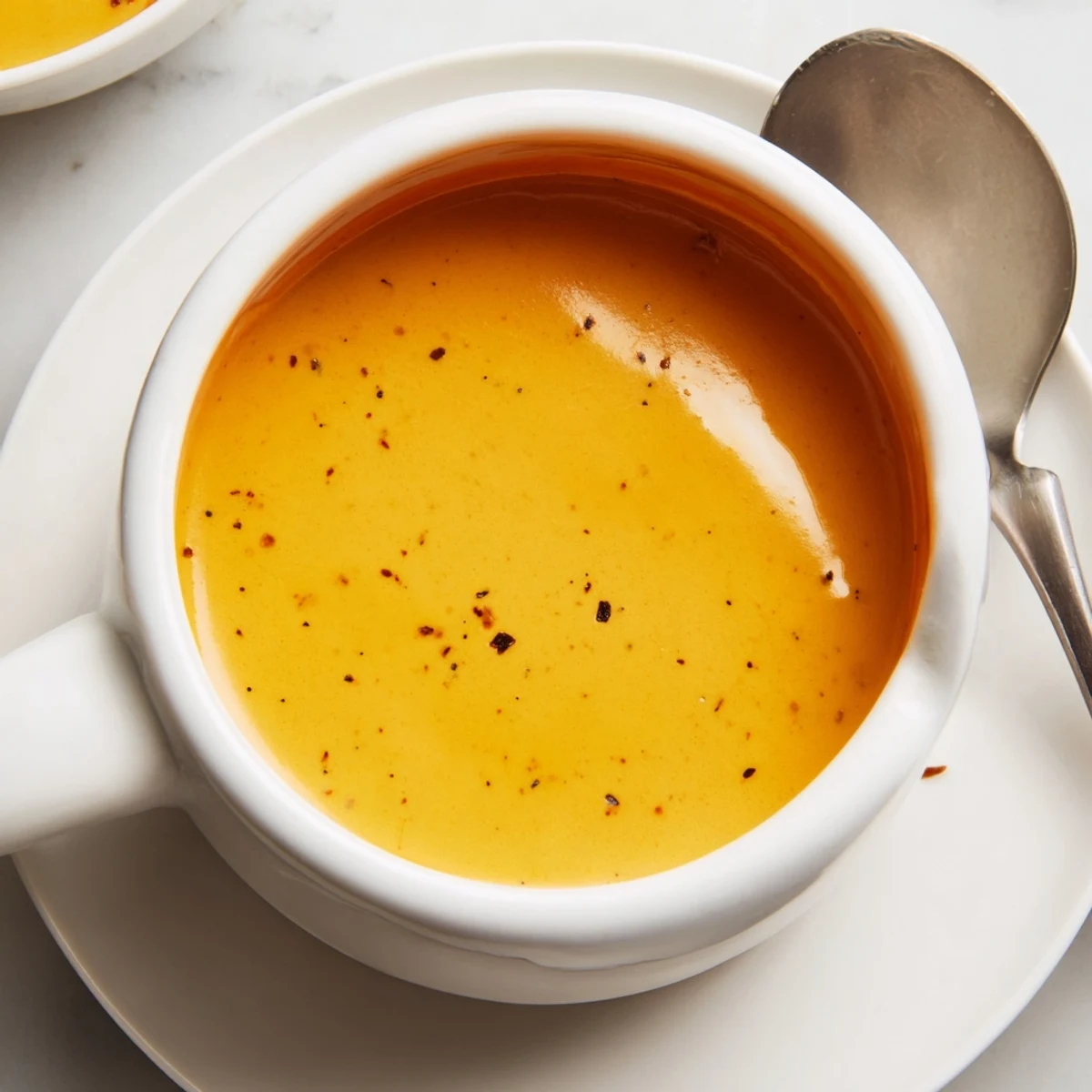 Thick, bubbling Snappy Cheddar Sauce in a rustic pan with a wooden spoon, infused with Dijon mustard and hot sauce for a tangy kick.