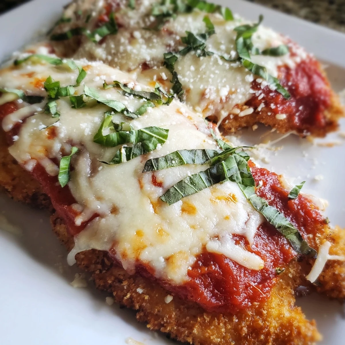 Warm Chicken Parmigiana paired with spaghetti and garlic bread, a classic Italian-American main dish for dinner.