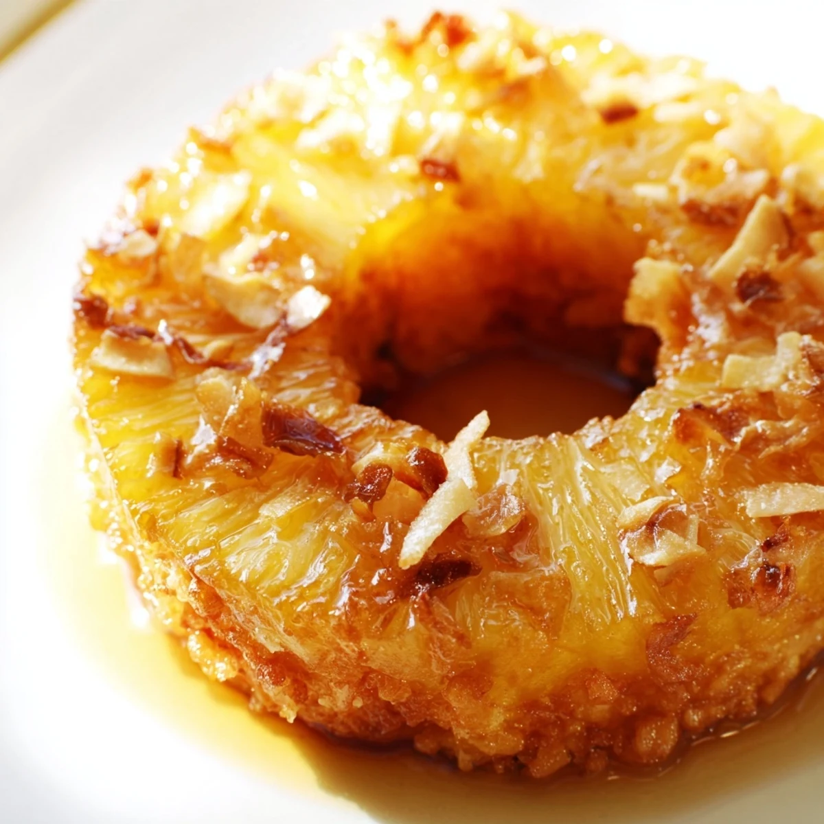 Golden, caramelized Fried Pineapple rings sizzle in a skillet, ready to serve with a drizzle of honey and toasted coconut flakes.