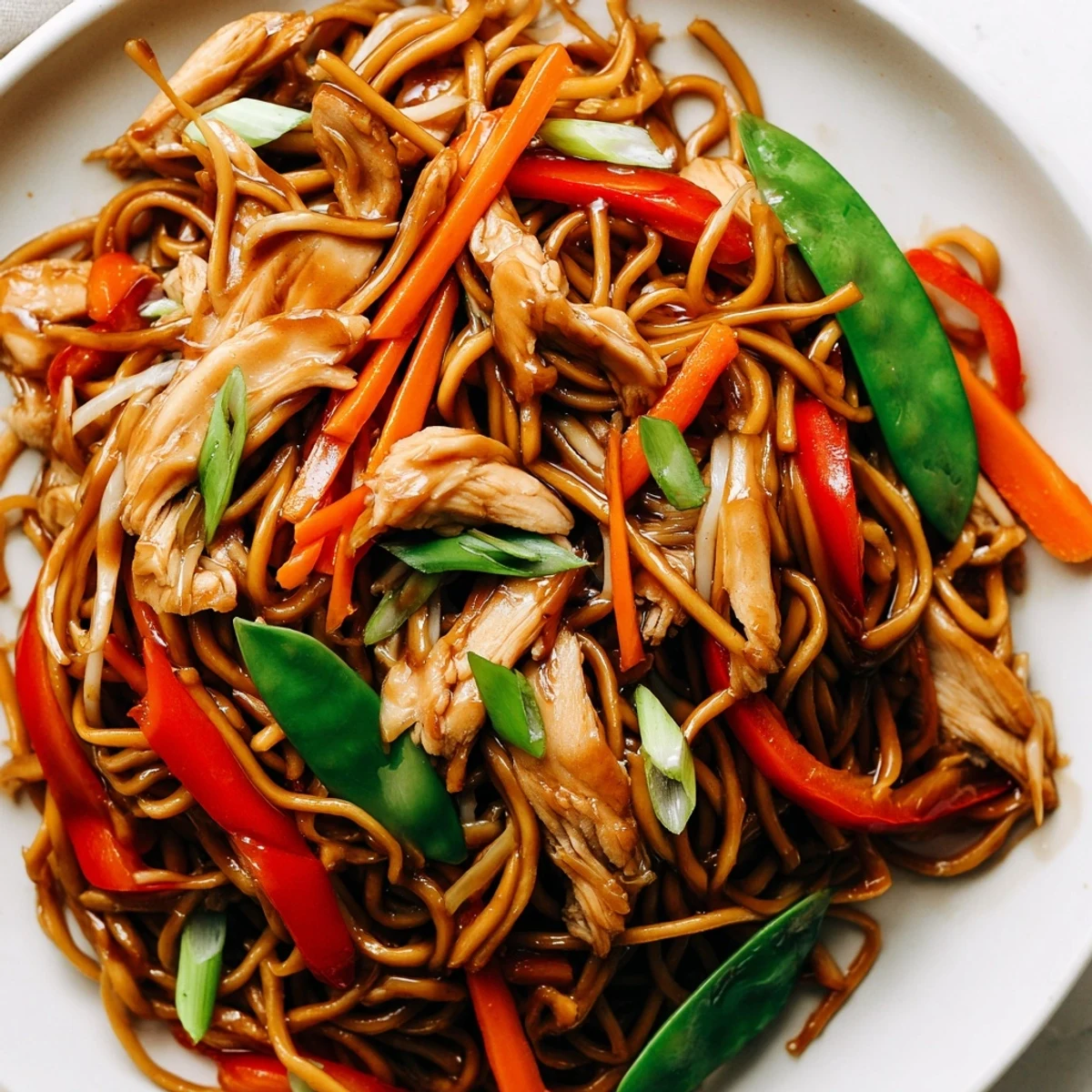 Steaming Chicken Chow Mein noodles with tender chicken and crisp vegetables in a wok, ready to serve.