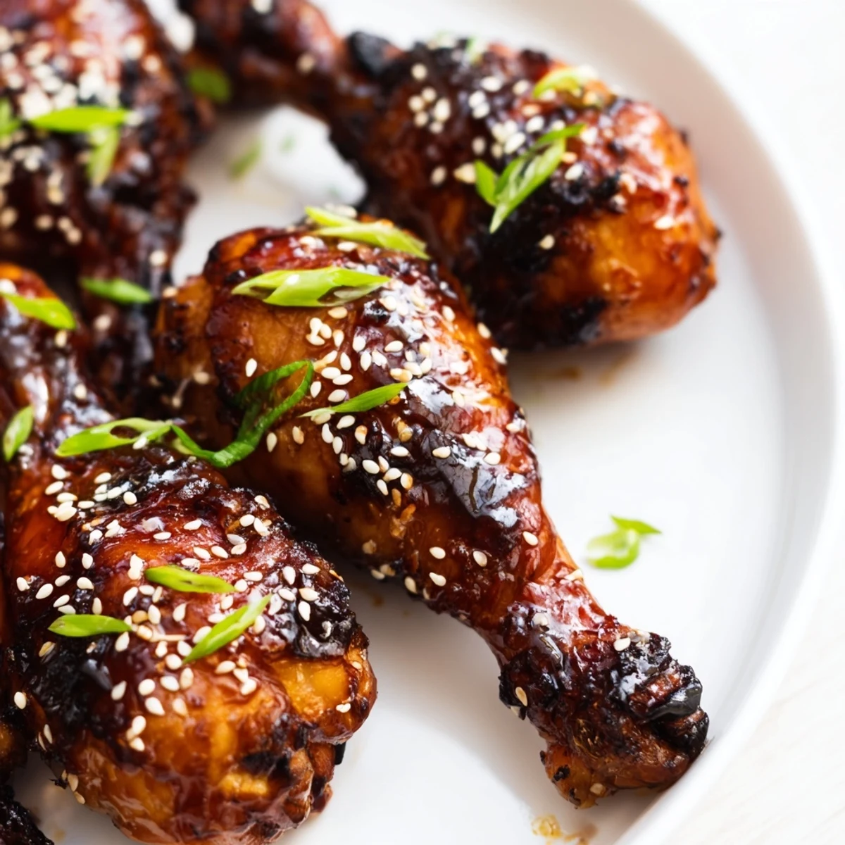 Tender oven baked chicken drumsticks coated in sweet garlic honey glaze with fresh parsley sprinkled on top
