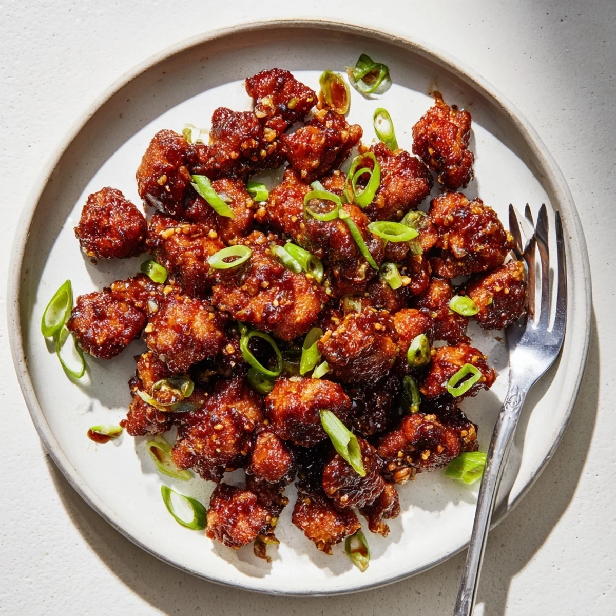 Tender Mongolian chicken simmered in rich brown sugar ginger sauce with green onion garnish