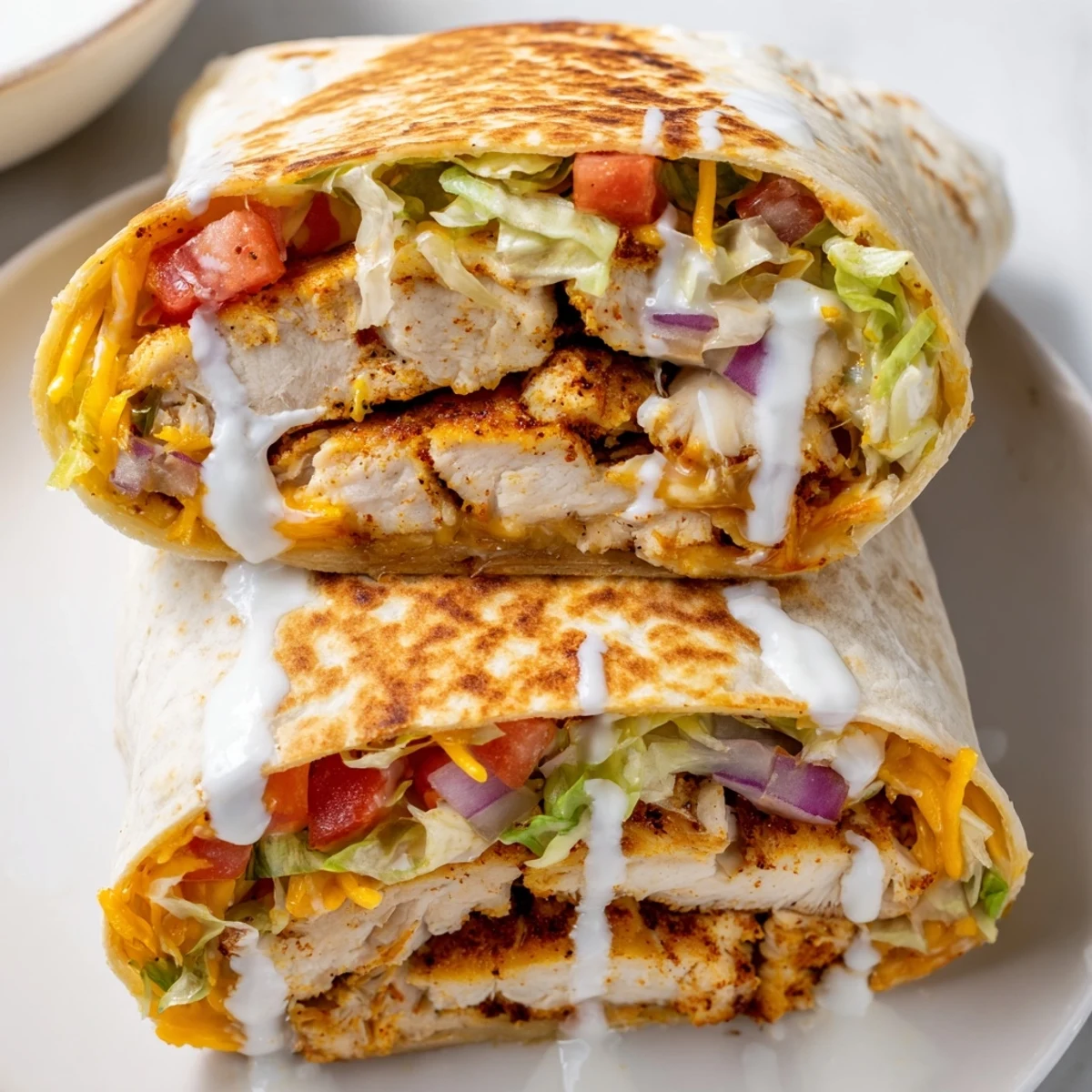 Warm flour tortilla filled with seasoned chicken strips and melted mozzarella cheddar cheese blend