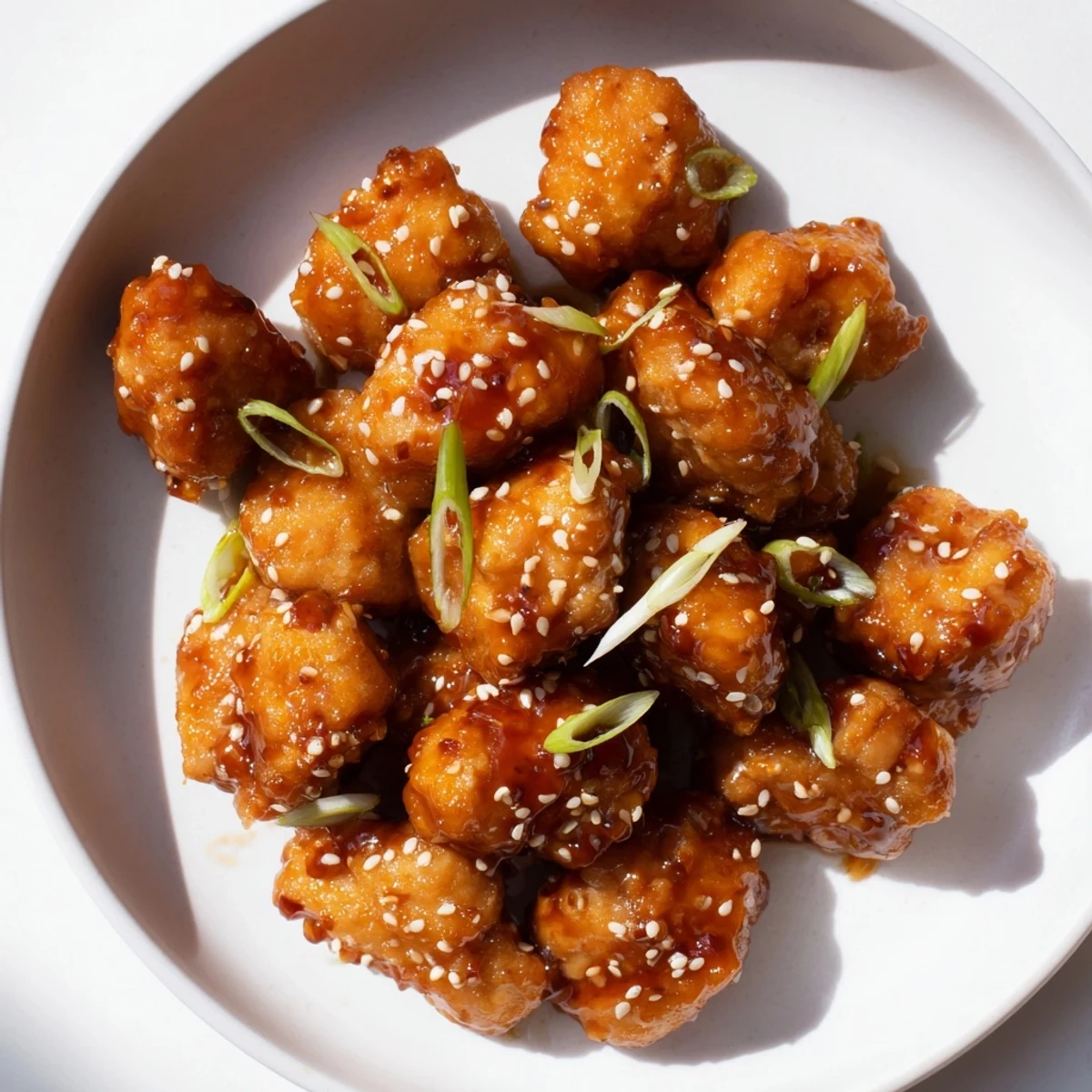 Tender glazed chicken in rich teriyaki sauce atop fluffy rice with spring onion sprinkles