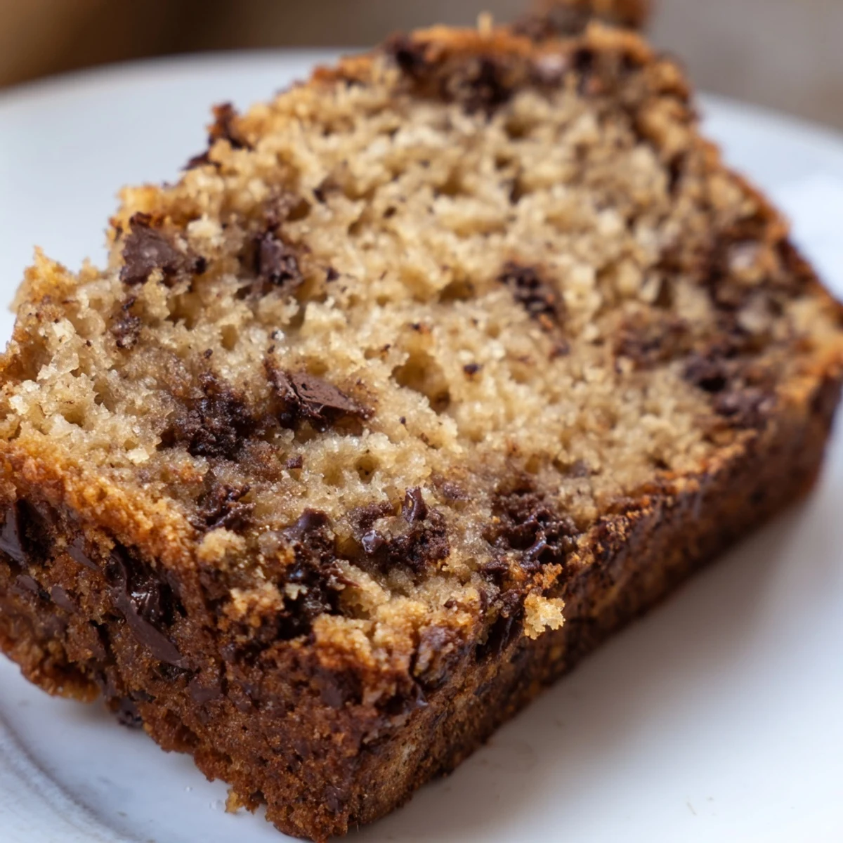 Golden brown moist banana bread with sour cream sliced on a wooden cutting board