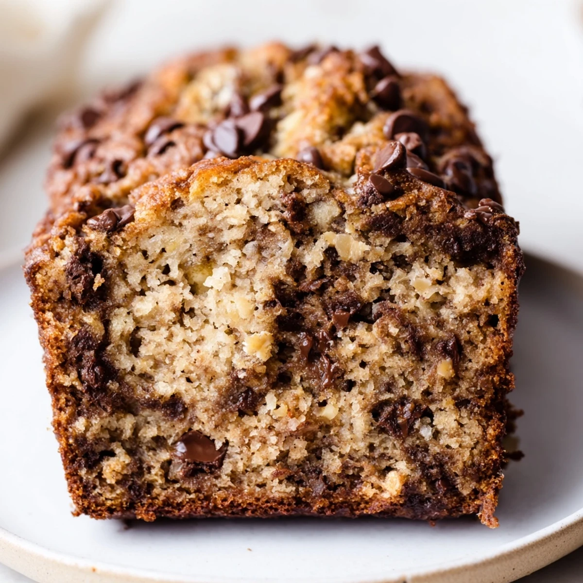 Freshly baked loaf of moist banana bread with sour cream beside ingredients and mixer