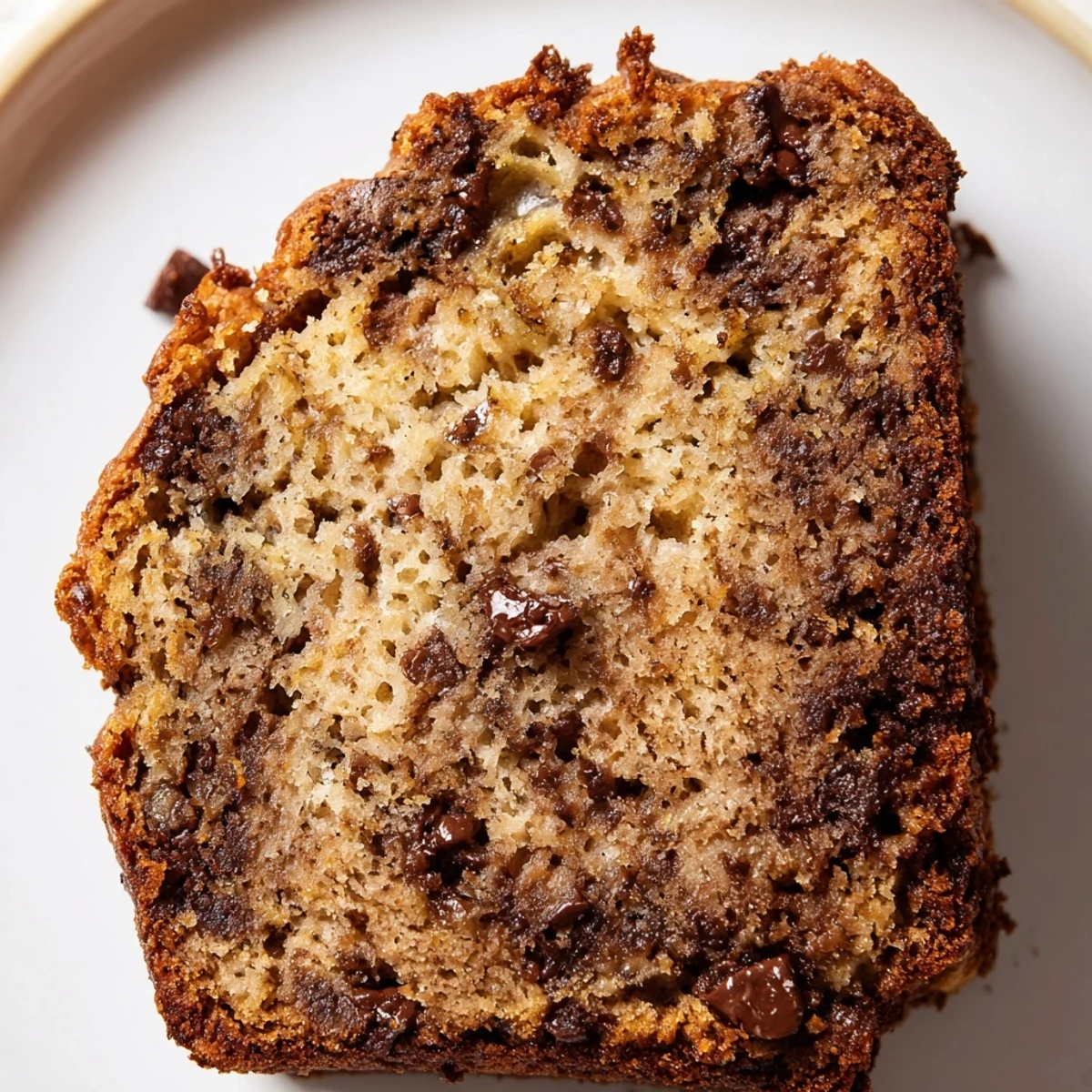 Thick slice of moist banana bread with sour cream served on white plate with butter