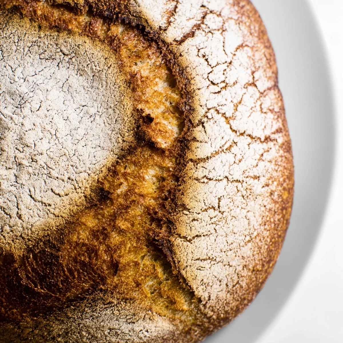 Rustic artisan no knead bread with golden crust and chewy interior, fresh from the oven