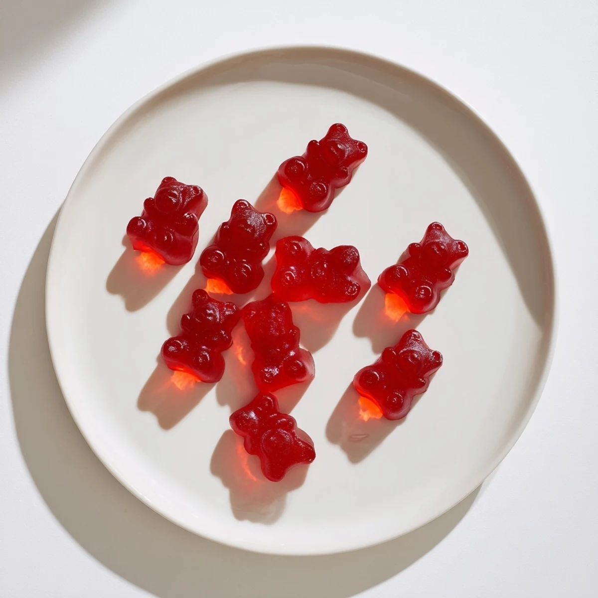 Golden homemade strawberry gummies in heart-shaped silicone molds, glistening under natural kitchen lighting