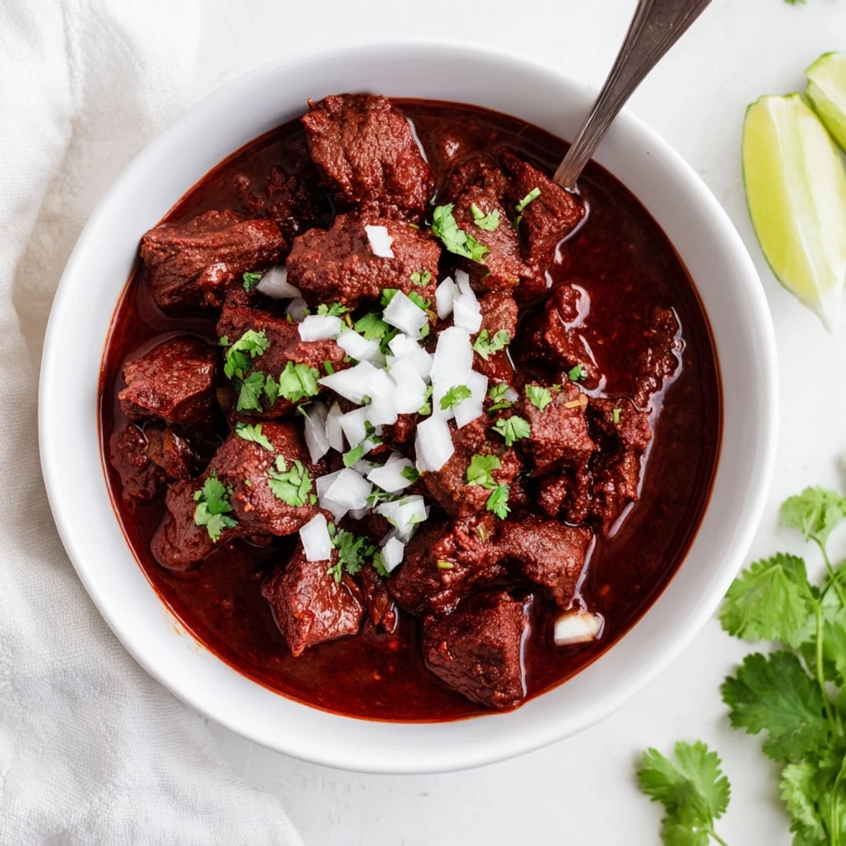 Tender beef simmered for hours in authentic Mexican red chili sauce Crockpot style