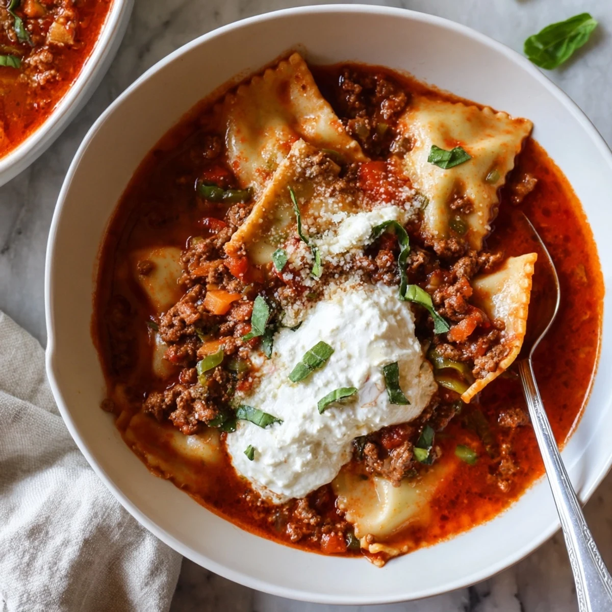 Hearty one-pot Italian lasagna soup with tender pasta noodles in rich tomato broth