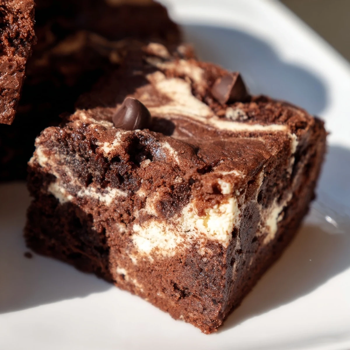 Decadent brownies featuring smooth cottage cheese swirl baked onto dark chocolate fudge squares