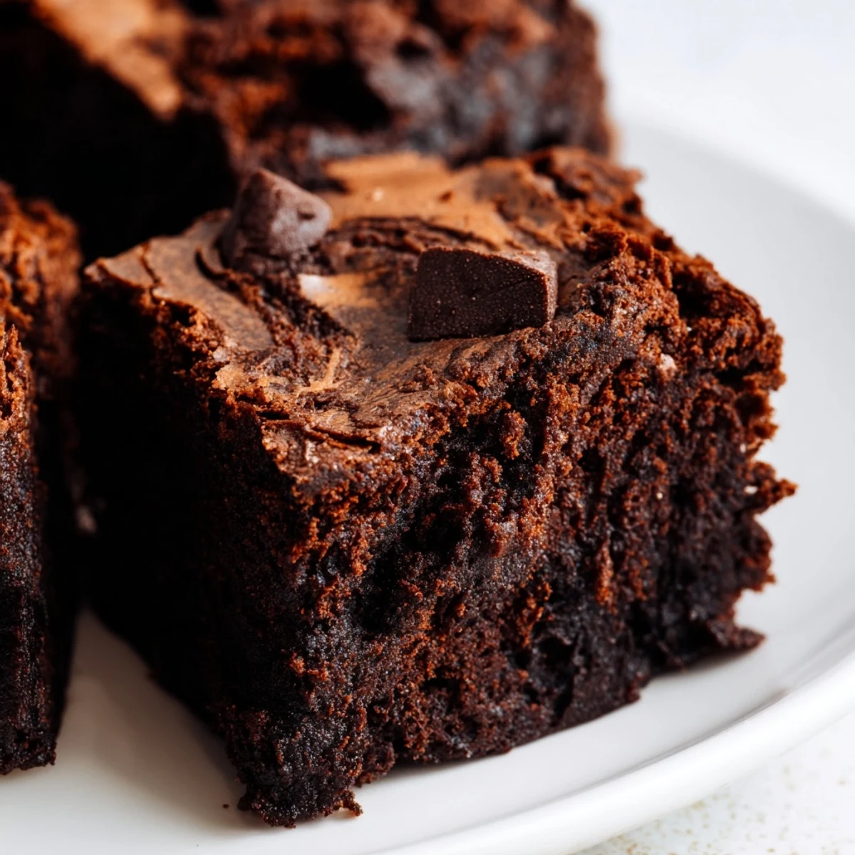 Rich chocolate cottage cheese brownies sliced into squares with marbled vanilla cheese layers