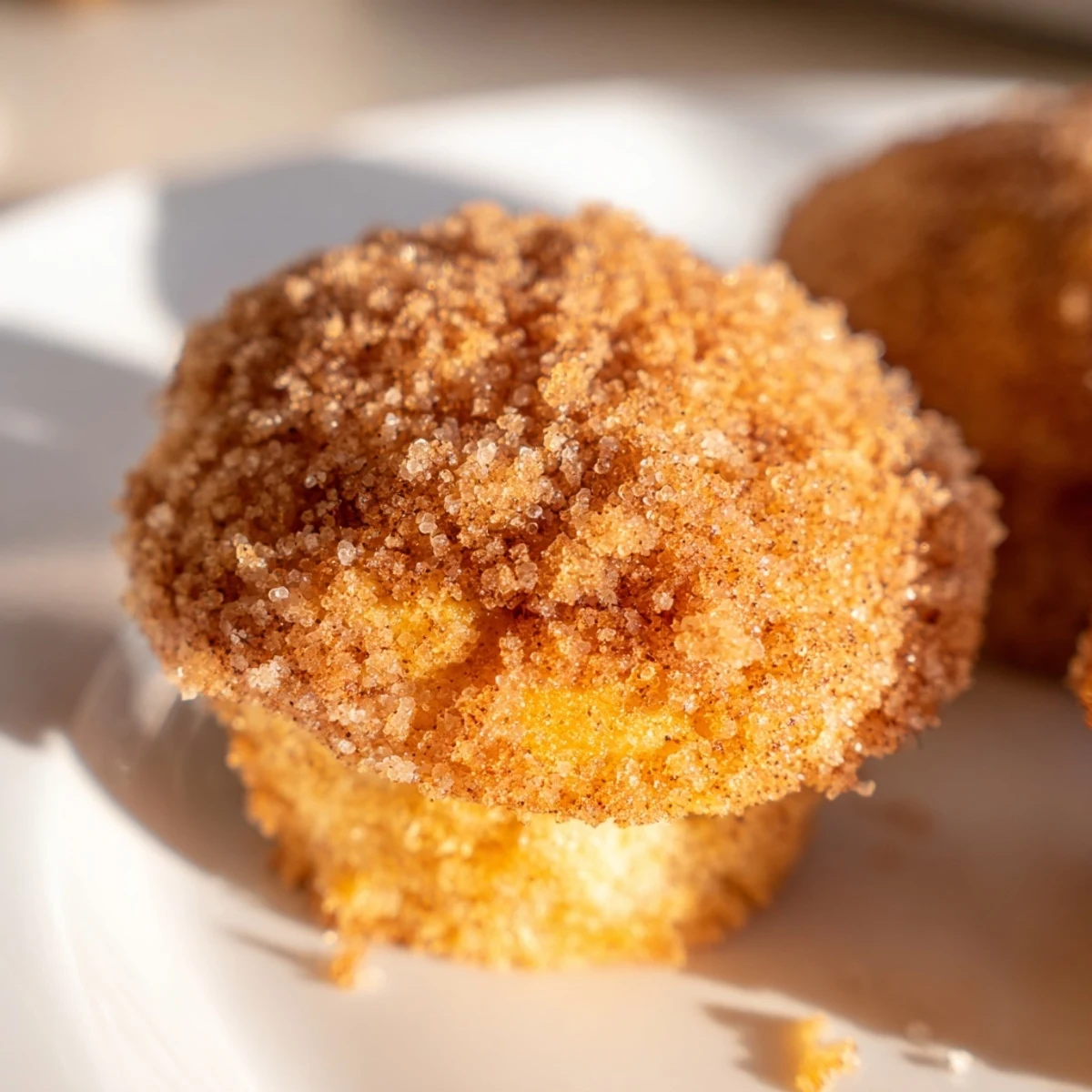 Golden easy cinnamon sugar mini muffins freshly baked with sweet crunchy coating