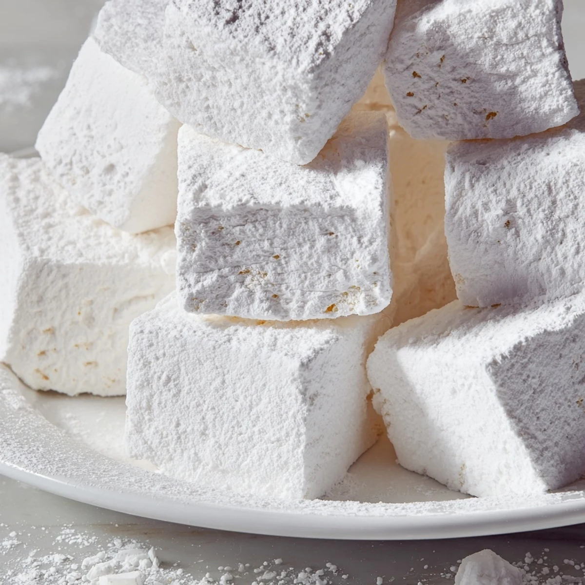 Homemade marshmallows arranged in a neat grid ready for hot cocoa or gifting