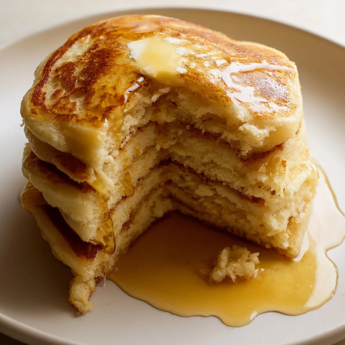 Fluffy pancakes with light airy texture and golden brown crispy edges