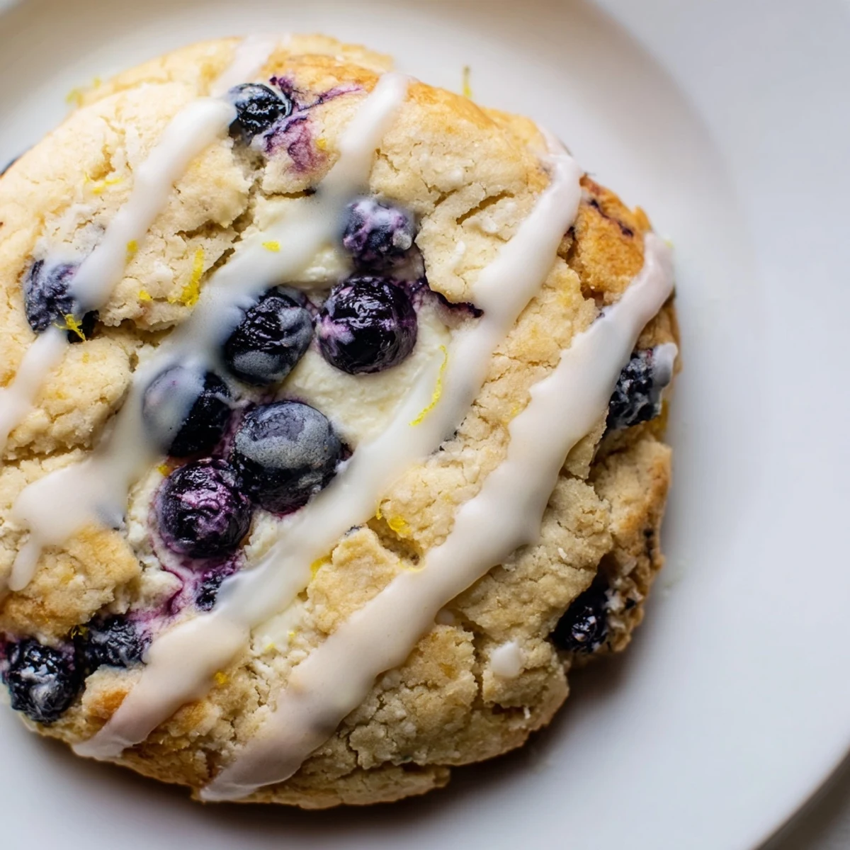 Golden lemon blueberry cheesecake cookies with creamy cheesecake center and fresh blueberry bursts