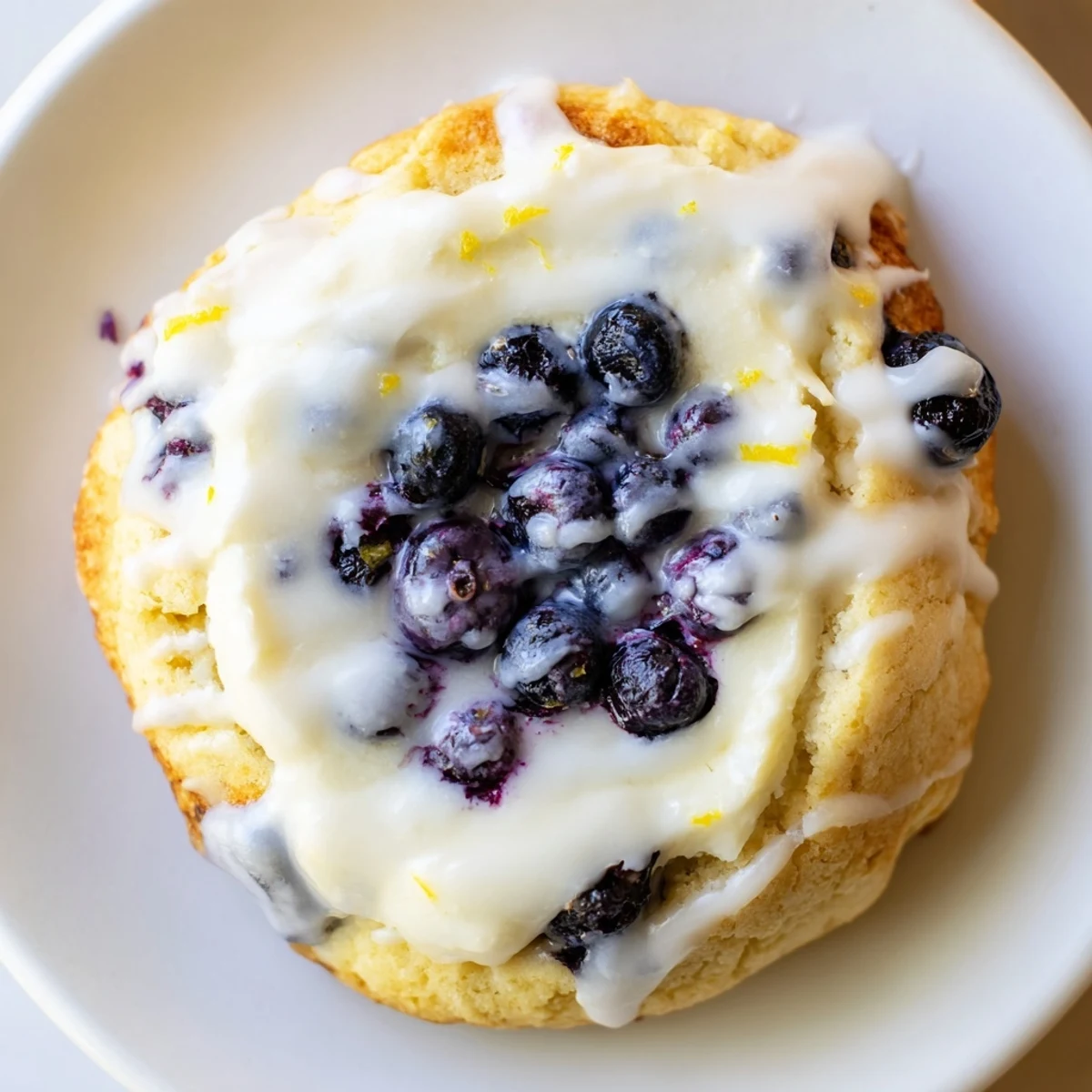 Baked lemon blueberry cheesecake cookies drizzled with glaze and dotted with juicy purple berries