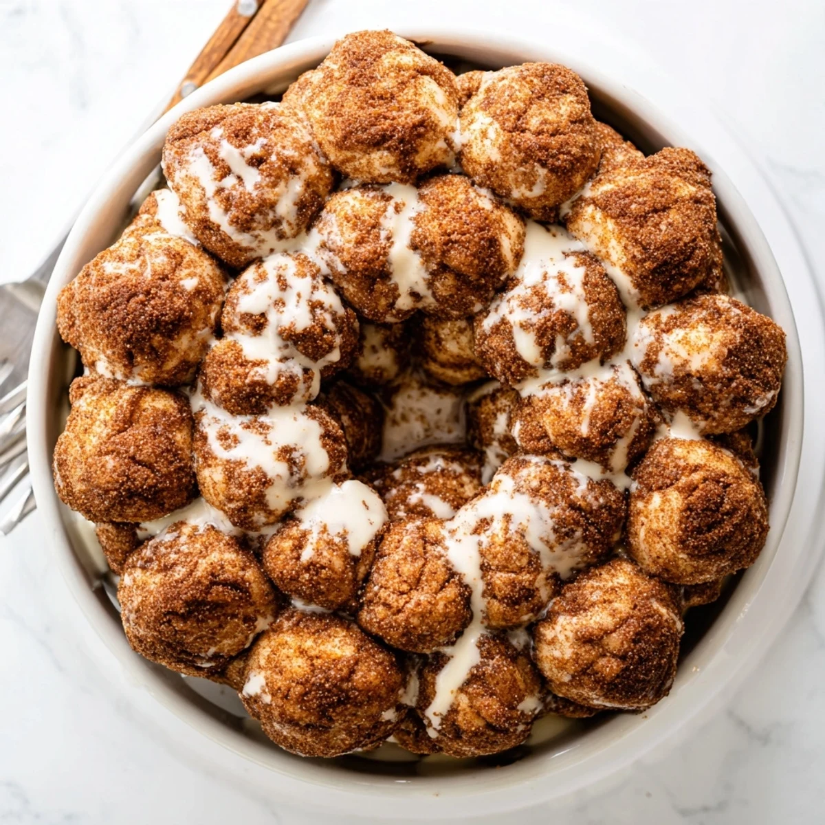 Bundt pan of high protein no sugar monkey bread baked to golden perfection with cinnamon swirl