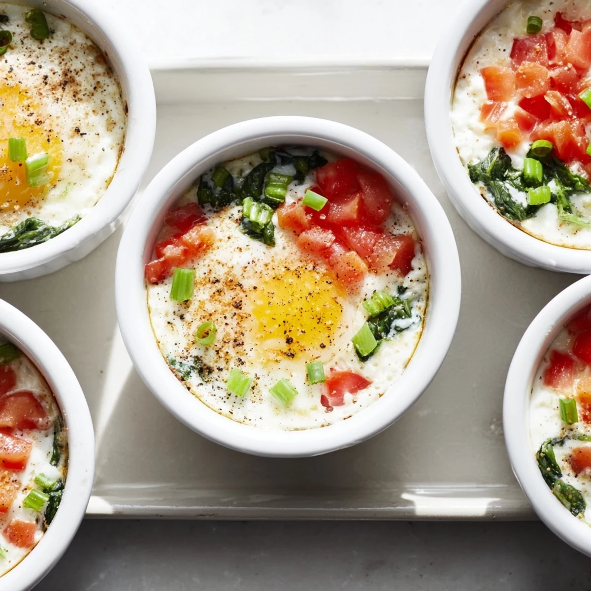 Protein-rich baked cottage cheese eggs featuring runny yolks, scallions, and paprika topping
